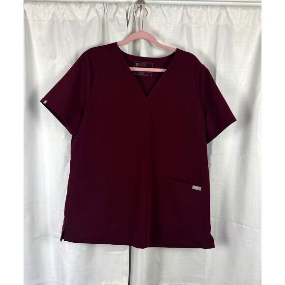 Figs Tops - FIGS Casma Scrub Top XL Burgundy V Neck Medical Uniform